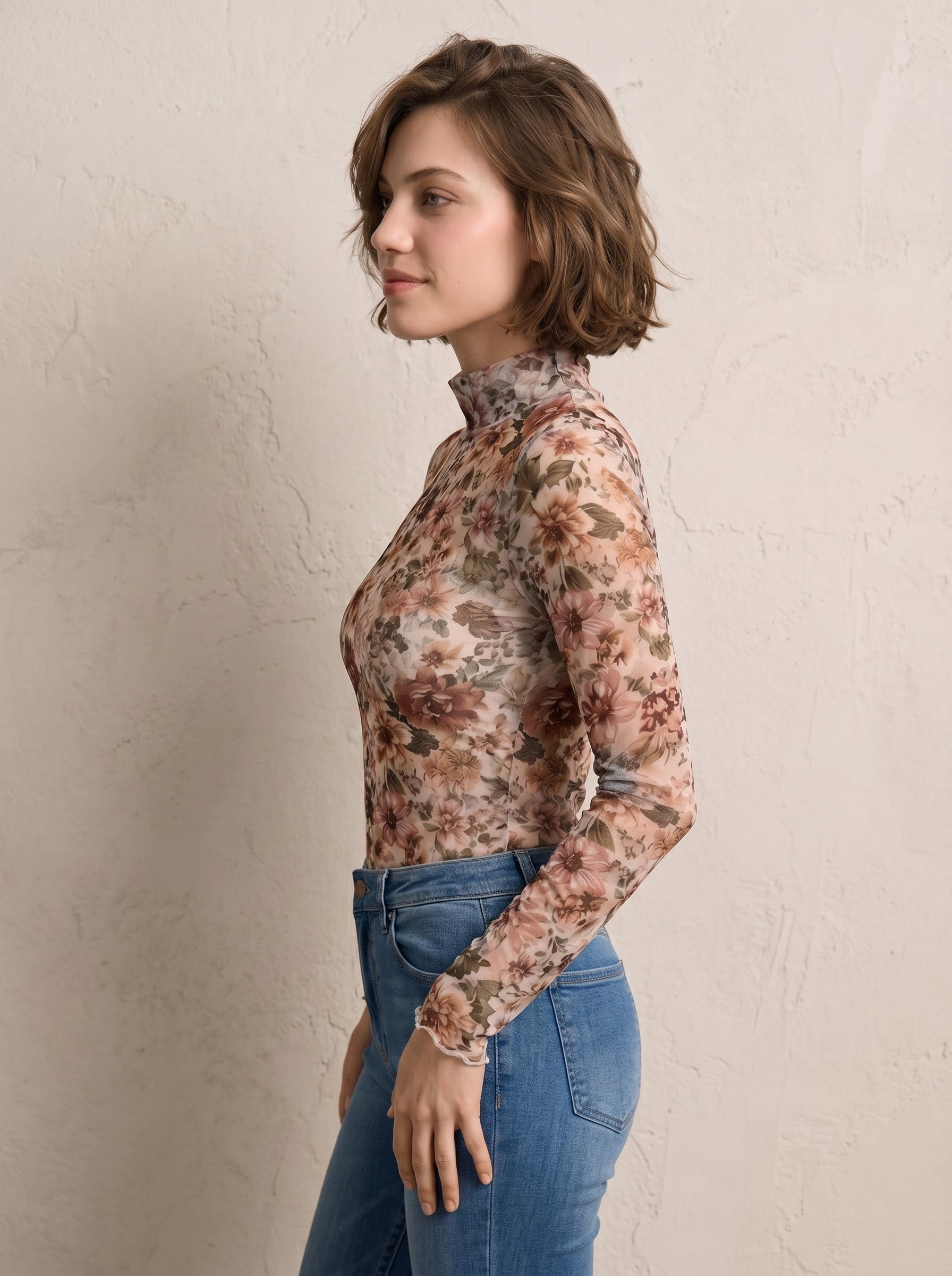 Sienna | Dames Bloemen Top met Col en Slim Fit Stretch