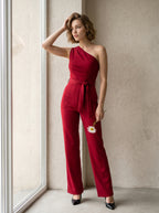 Marbella | Elegante Jumpsuit One Shoulder met Wijde Pijpen