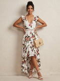 Amara | Gebloemde Maxi Jurk met V-Hals & Open Rug