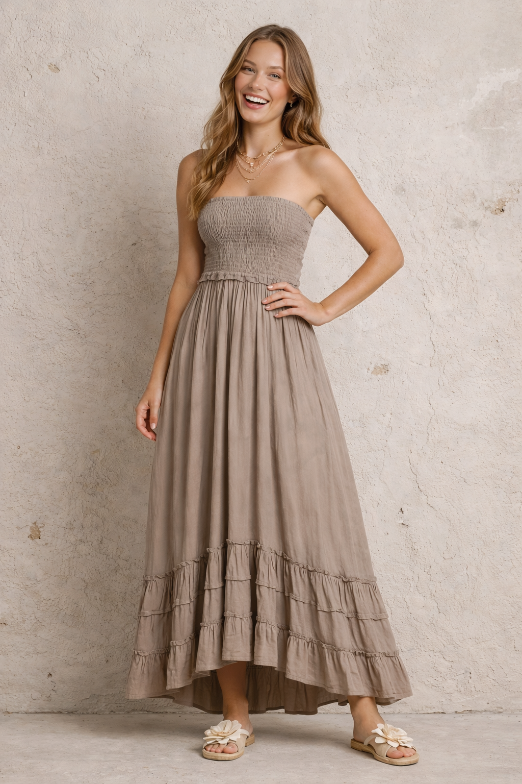 Rosa | Bohemian Katoenen Maxi Jurk met Open Rug