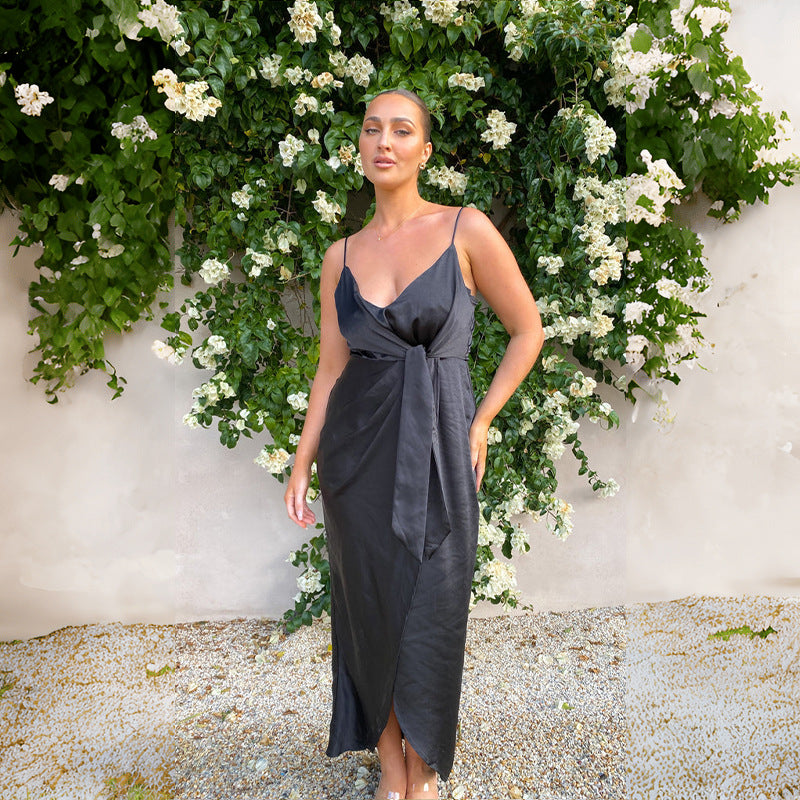 Isabella | Satin Midi Jurk Dames Chic