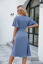 Evi | Satin Wrap Jurk met Vlindermouwen