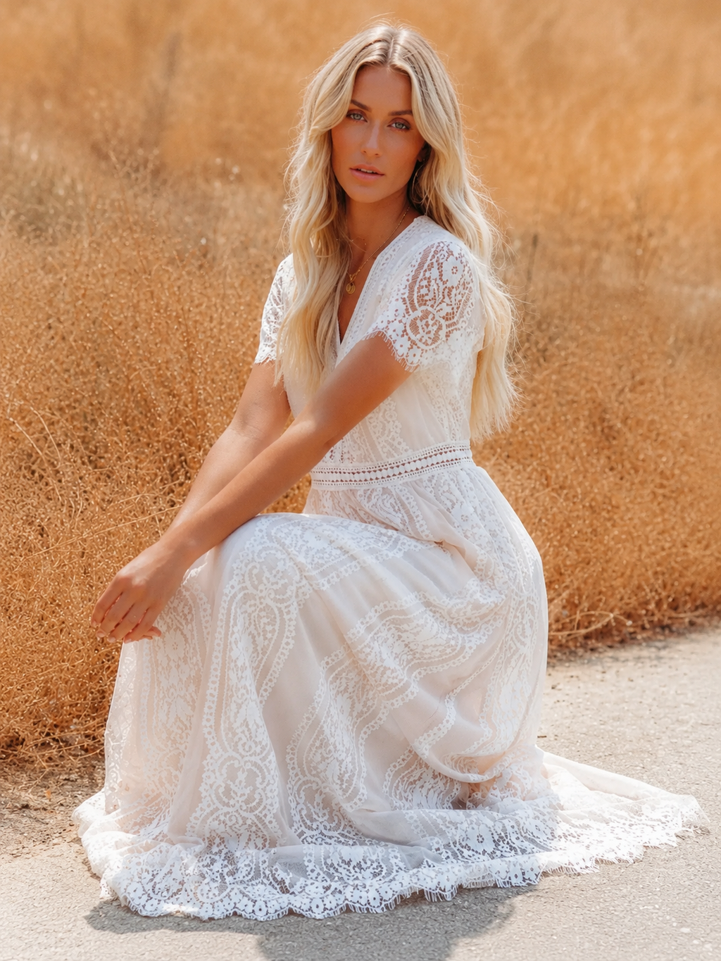 Velma | Boho Witte Kanten Maxi Jurk Dames
