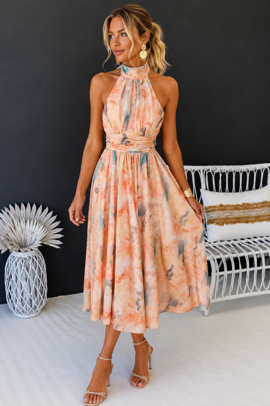 Soléa | Dames Halter Maxi Jurk met Bloemenprint