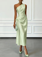 Valentina | Satin One Shoulder Midi Jurk
