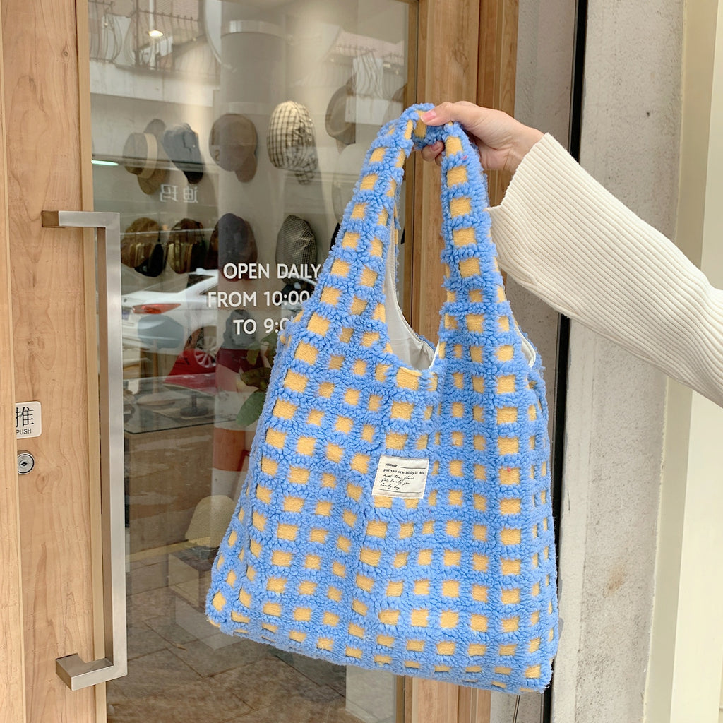 Éloane | Teddy Shopper – Grote Geruite Tote Tas