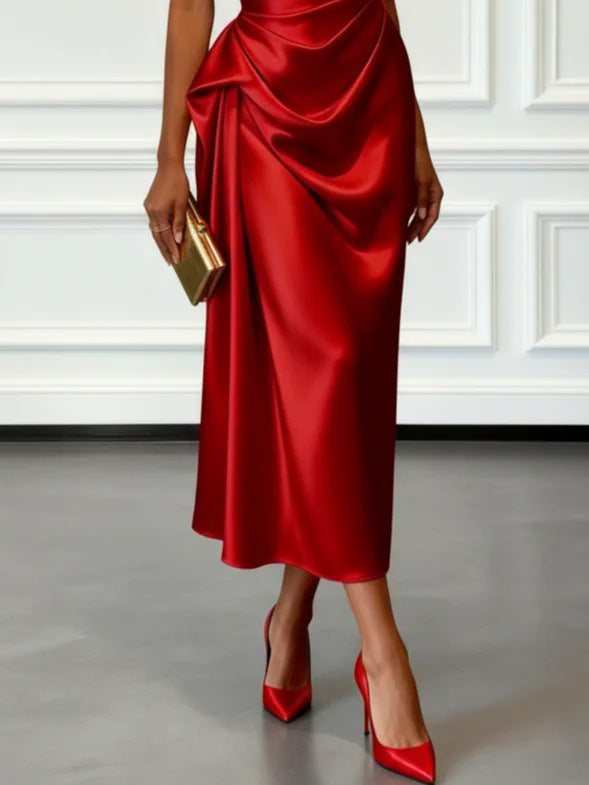 Valentina | Satin One Shoulder Midi Jurk
