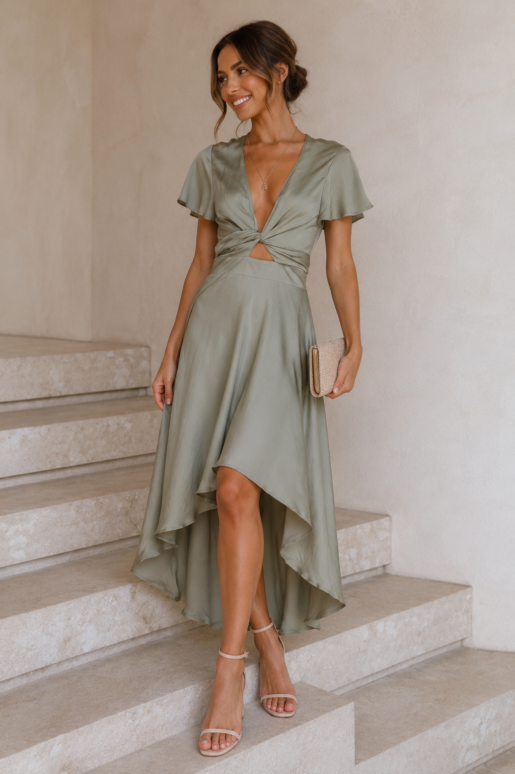 Shiva | Satin Wikkeljurk – Midi Feestjurk