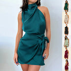 Carine | Satijnen Halter Mini Jurk