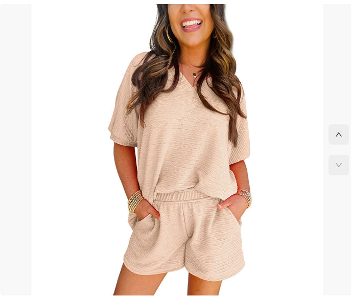 Sabine | Dames Co-ord Set met V-Hals Top & Short