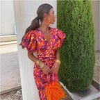 Donna | Maxi Jurk met Pofmouwen & V-Hals