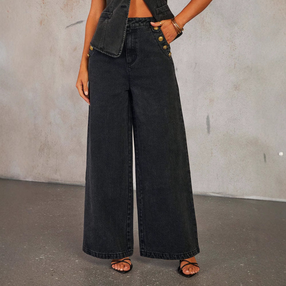 Lévana |  Denim Set Dames Wide Leg & Gilet