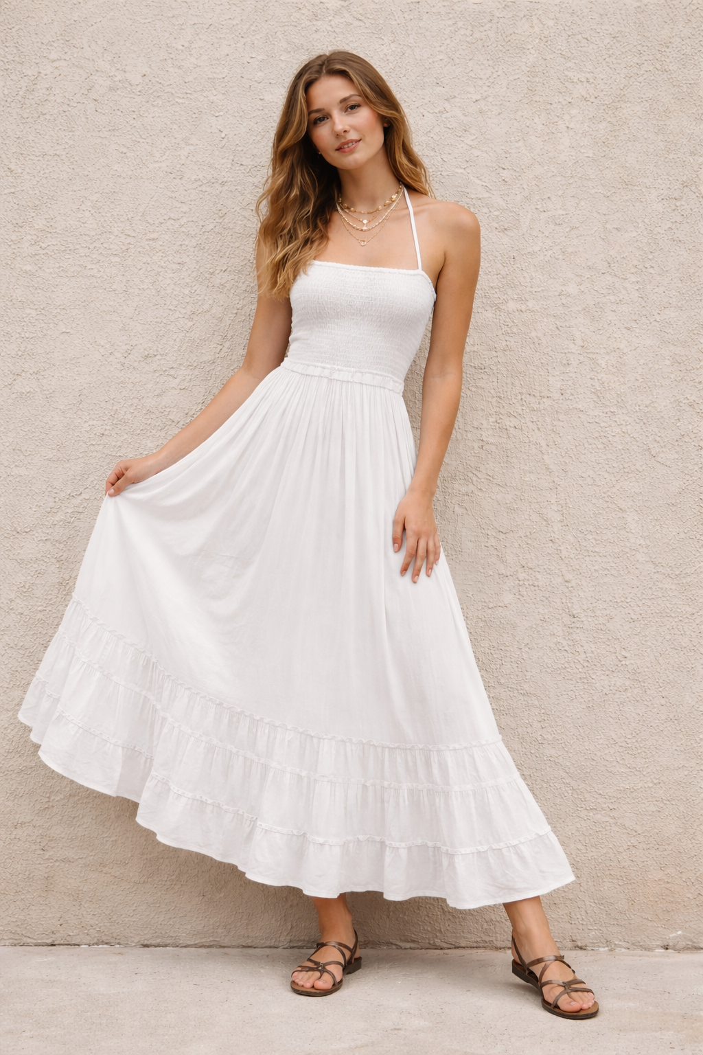 Rosa | Bohemian Katoenen Maxi Jurk met Open Rug