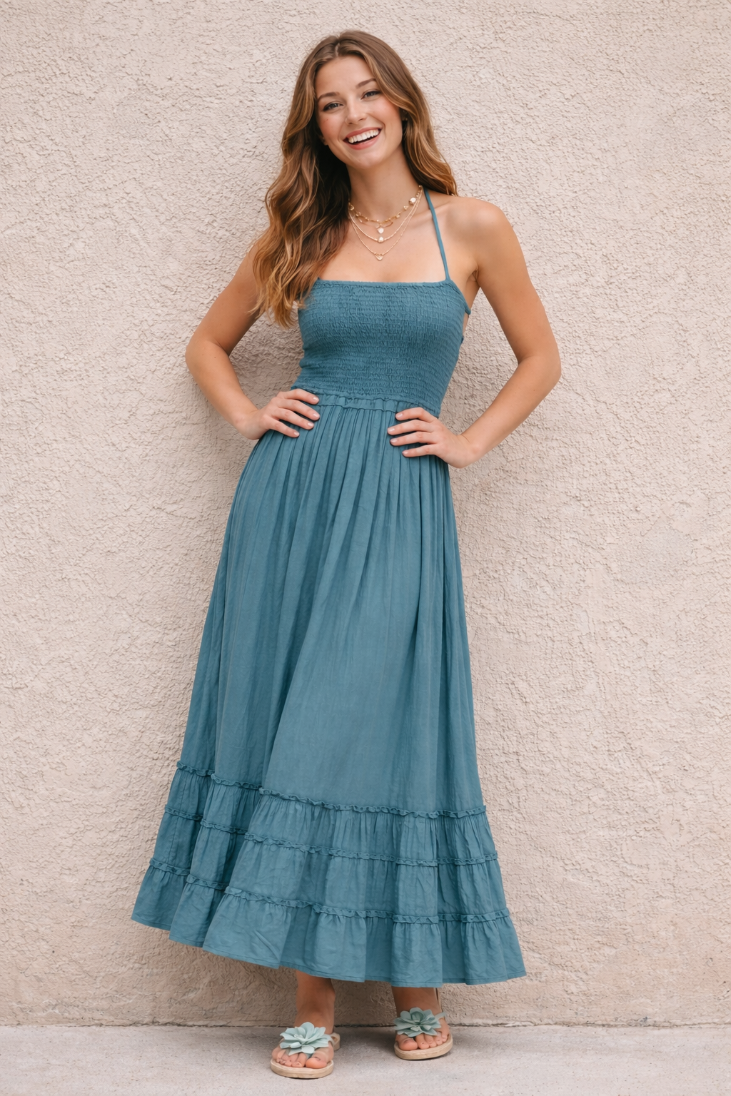 Rosa | Bohemian Katoenen Maxi Jurk met Open Rug