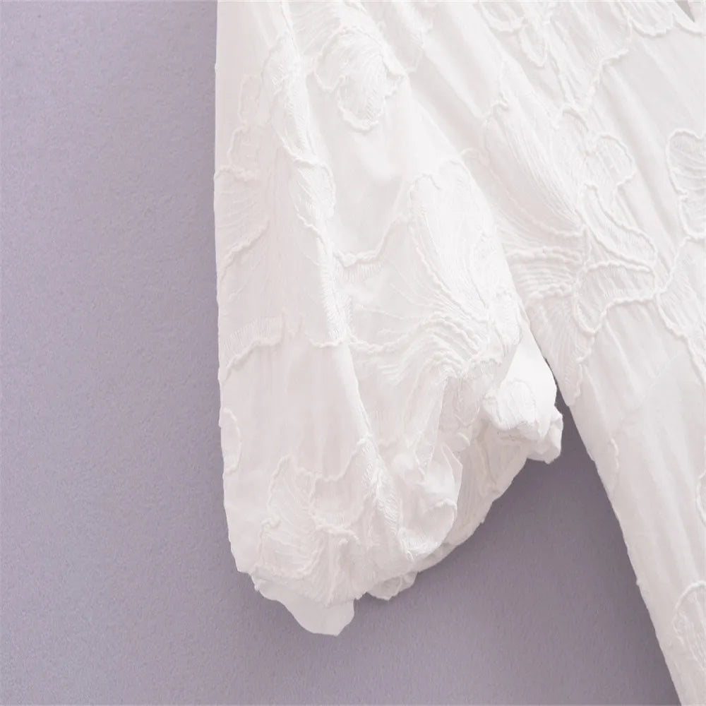 Ashley | Geborduurde Puff Sleeve Jurk