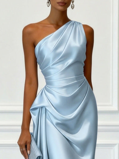 Valentina | Satin One Shoulder Midi Jurk