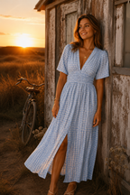 Sanne | Midi Jurk met V-Hals & Pofmouw