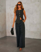 Lévana |  Denim Set Dames Wide Leg & Gilet