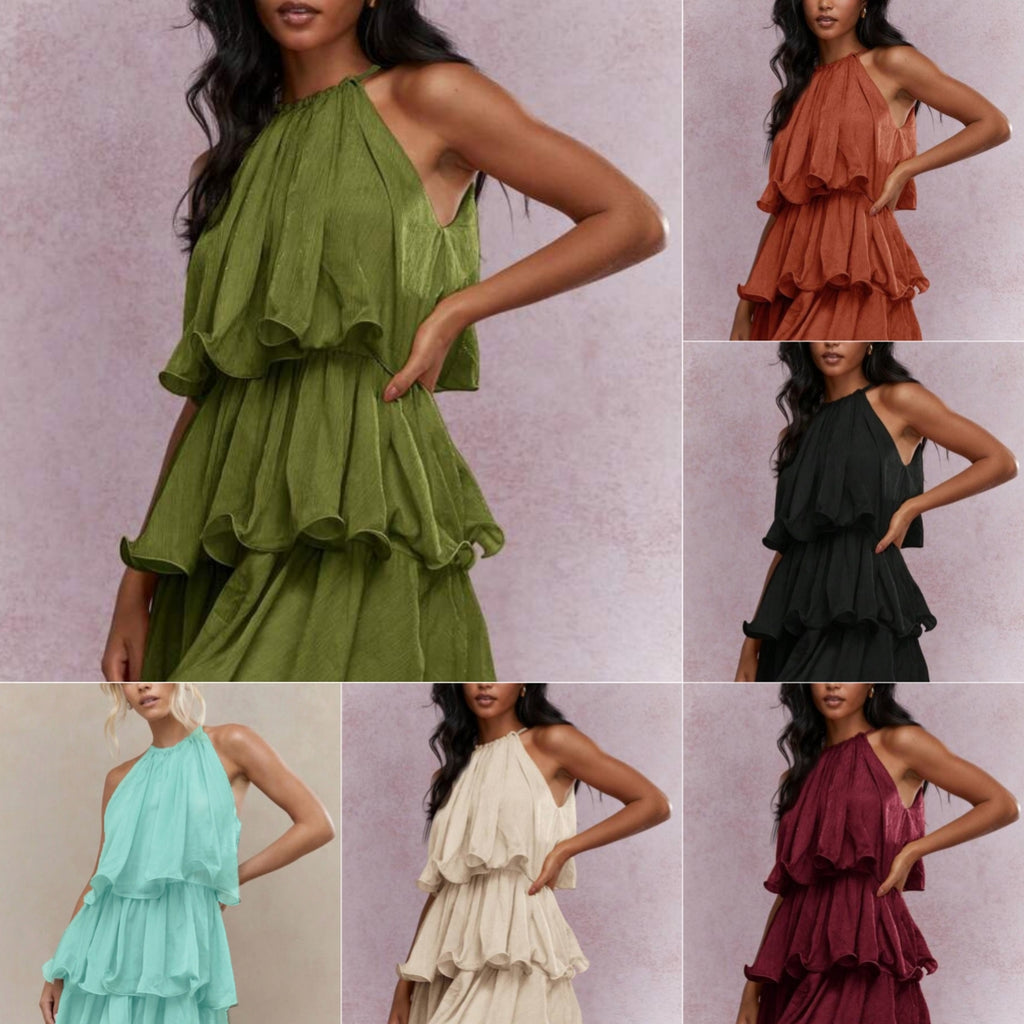 Alessia | Gelaagde Halter Maxi Jurk