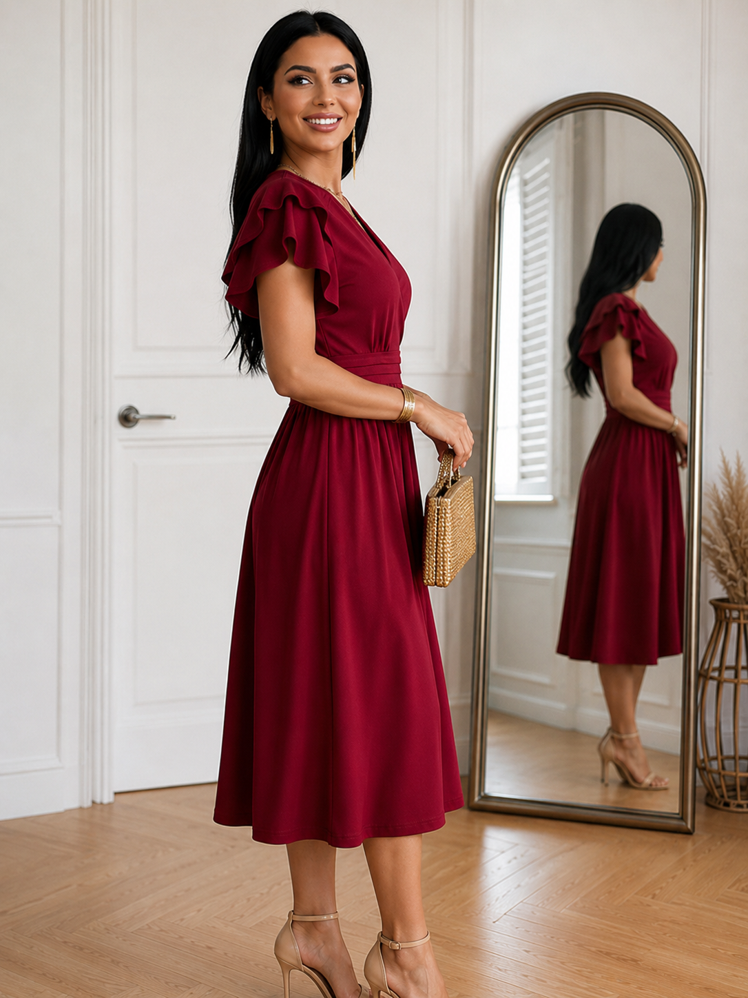 Fantine | V-Hals Midi Jurk Dames
