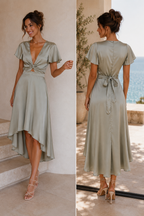 Shiva | Satin Wikkeljurk – Midi Feestjurk