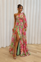 Noa | One Shoulder Maxi Jurk met Bloemenprint
