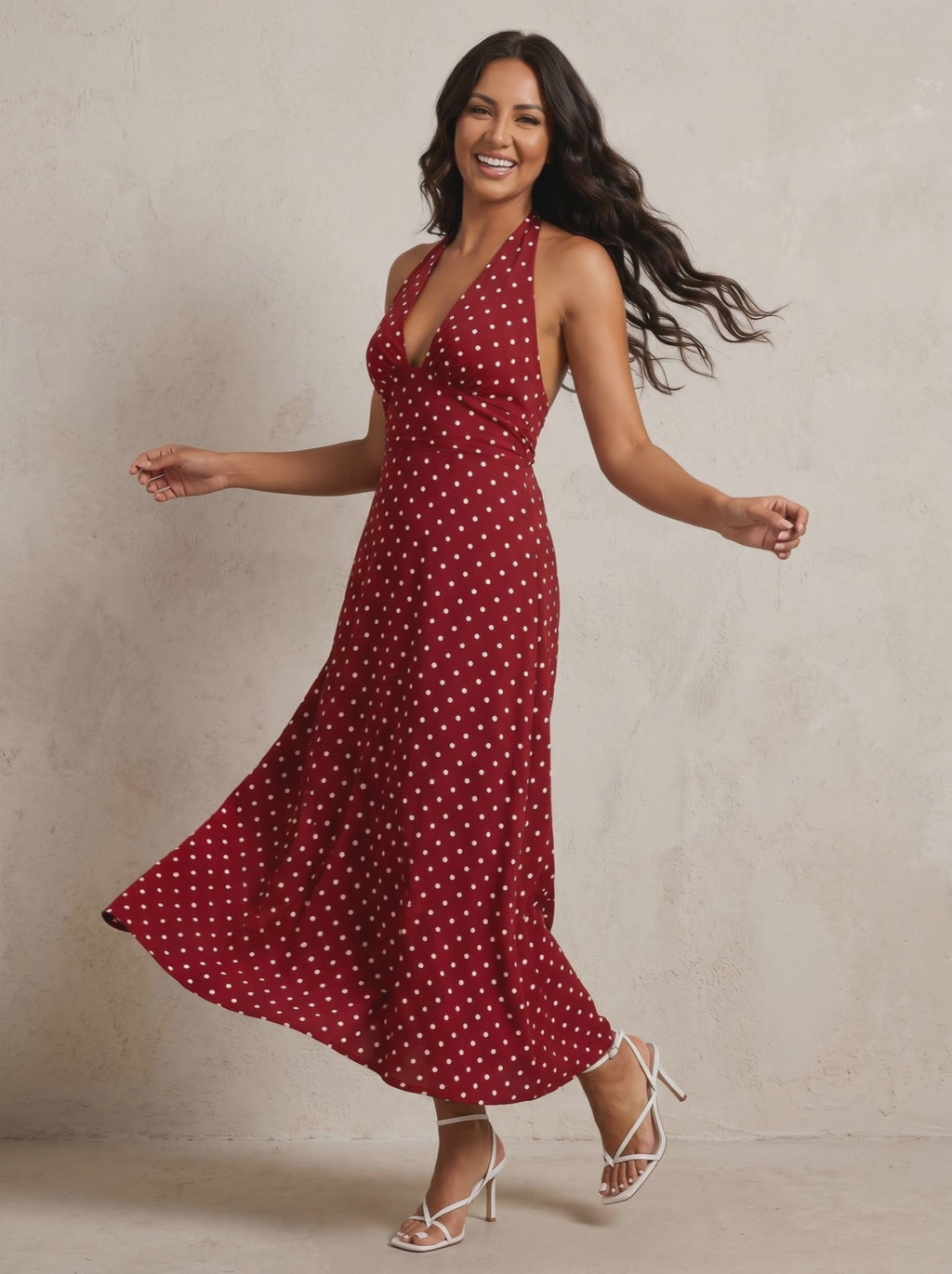 Valéria | Halter Maxi Jurk met Polkadot Print