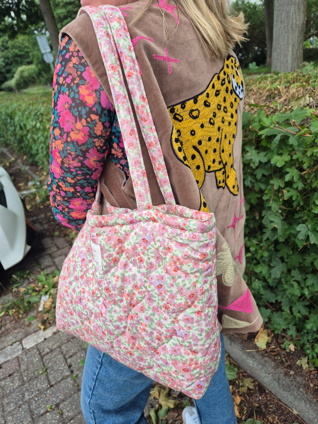 Florina | Dames Schoudertas met Bloemenprint van Katoen