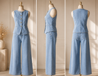Lévana |  Denim Set Dames Wide Leg & Gilet