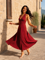 Valéria | Halter Maxi Jurk met Polkadot Print